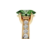 Oval Vintage Hidden Halo Engagement Ring Setting for a Fancy Green Lab-Grown Diamond | Milgrain Pave Band | Yellow Gold