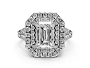 Emerald Cut Halo Split Shank Engagement Ring Setting | Sterling Silver