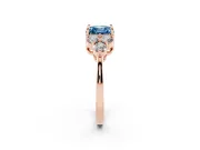 Fancy Blue Asscher Cut Diamond Solitaire Ring Set in Rose gold with Cluster Accents on Each Side