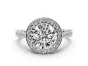 Round Vintage Milgrain Halo Engagement Ring Setting | Side Stones and Pave | Platinum