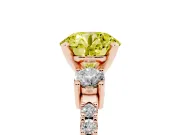 Round Three Stone Pavé Engagement Ring Setting for a Fancy Yellow Lab-Grown Diamond | Round Side Stones | Rose Gold