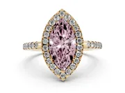 Marquise Pave Halo Engagement Ring Setting for a Fancy Pink Lab-Grown Diamond | Pave Band | Yellow Gold
