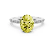 Oval Hidden Halo Engagement Ring Setting for a Fancy Yellow Lab-Grown Diamond | Pavé Band | Platinum