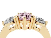 Fancy Pink Marquise Cut Diamond Three-Stone Ring Set in Yellow gold with Prong Setting and Classic Band