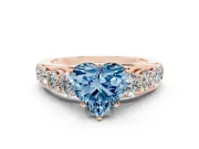 Heart-Shaped Graduated Engagement Ring Setting for a Fancy Blue Lab-Grown Diamond | Rose Gold