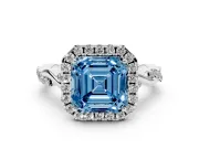 Asscher Cut Twist Halo Engagement Ring Setting for a Fancy Blue Lab-Grown Diamond | White Gold