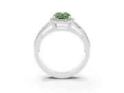 Fancy Green Oval Cut Diamond Halo Ring Set in Silver with Double Pavé Split Shank