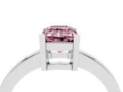 Fancy Pink Emerald Cut Diamond Solitaire Ring Set in Silver with Prong Head and Smooth Polished Band
