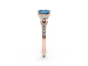 Fancy Blue Three-Stone Radiant Cut Diamond Pavé Band Ring Set in Rose gold with Prong-Set Trio