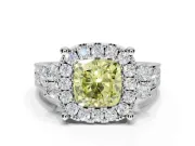 Cushion Cut Halo Engagement Ring Setting for a Fancy Yellow Lab-Grown Diamond | Graduated Channel Band | White Gold
