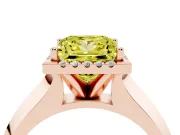 Fancy Yellow Princess Cut Diamond Halo Ring Set in Rose gold with Cathedral Band and Prong Setting