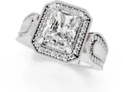 Radiant Cut Vintage Milgrain Halo Engagement Ring Setting | Open Loop Pave Shoulders | Platinum