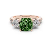 Cushion Cut Three-Stone Engagement Ring Setting for a Fancy Green Lab-Grown Diamond | Rose Gold