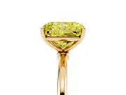 Fancy Yellow Radiant Cut Diamond Solitaire Engagement Ring Set in Yellow gold with Thin Band and Prong Setting