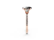 Fancy Black Oval Cut Diamond Three-Stone Ring Set in Rose gold with Pavé Band and Graduated Sides