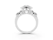 Emerald Cut Floral Engagement Ring Setting | Petal Frame and Side Stones | Sterling Silver