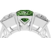 Princess Cut Three Stone Engagement Ring Setting for a Fancy Green Lab-Grown Diamond | Beaded Shoulders | Platinum