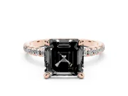 Asscher Cut Petite Pavé Solitaire Engagement Ring Setting for a Black Center | Slim Band | Rose Gold