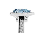 Fancy Blue Pear Cut Diamond Halo Solitaire Ring Set in Silver with Pavé Band and Bezel Setting