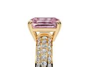 Emerald Cut Three Row Pave Engagement Ring Setting for a Fancy Pink Lab-Grown Diamond | Yellow Gold