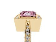 Princess Cut Milgrain Halo Engagement Ring Setting for a Fancy Pink Lab-Grown Diamond | Side Stones | Yellow Gold