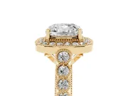Cushion Cut Milgrain Halo Engagement Ring Setting | Graduated Bezel Accents | Yellow Gold