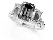 Fancy Black Emerald Cut Diamond Three-Stone Ring Set in Silver with Braided Band