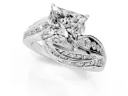 Princess Cut Diamond Solitaire Ring Set in White gold with Layered Twist Pavé Band