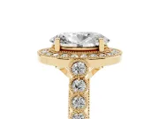 Oval Milgrain Halo Engagement Ring Setting | Graduated Bezel Accents | Yellow Gold