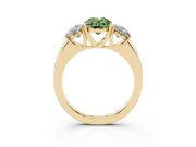 Oval Three Stone Engagement Ring Setting for a Fancy Green Lab-Grown Diamond | Matching Side Stones | Yellow Gold