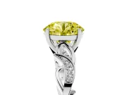 Fancy Yellow Round Cut Diamond Vine Band Solitaire Ring Set in Silver with Milgrain Prong Setting