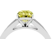 Fancy Yellow Emerald Cut Diamond Solitaire Ring Set in Silver with Channel-Set Band and Prong Setting