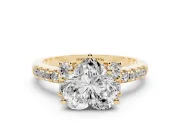 Heart-Shaped Side Stone Pave Engagement Ring Setting | Paired Round Accents | Yellow Gold