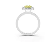 Fancy Yellow Oval Cut Diamond Halo Solitaire Ring Set in Platinum with Pavé Band and Prong Setting