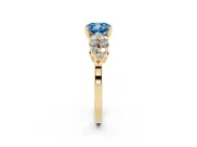 Cushion Cut Side Stone Engagement Ring Setting for a Fancy Blue Lab-Grown Diamond | Shoulder Clusters | Yellow Gold