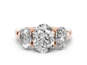 Oval Three Stone Engagement Ring Setting | Matching Side Stones | Rose Gold