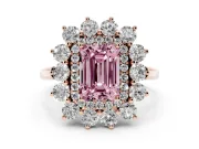 Emerald Cut Floral Double Halo Engagement Ring Setting for a Fancy Pink Lab-Grown Diamond | Plain Band | Rose Gold