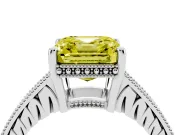 Fancy Yellow Asscher Cut Diamond Solitaire Pavé Milgrain Engagement Ring Set in White gold with Prong Setting