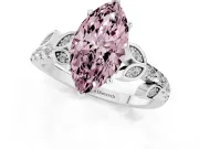 Fancy Pink Marquise Cut Diamond Solitaire Leaf-Inspired Ring Set in White gold with Pavé Band and Prong Setting