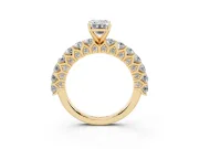 Emerald Cut Shared Prong Engagement Ring Setting | Two-Row Band | Yellow Gold