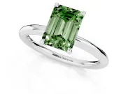 Fancy Green Emerald Cut Diamond Solitaire Ring Set in Platinum with Thin Band and Prong Setting