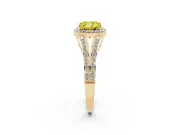 Cushion Cut Halo Engagement Ring Setting for a Fancy Yellow Lab-Grown Diamond | V-Split Pavé Band | Yellow Gold