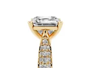 Asscher Cut Diamond Solitaire Engagement Ring Set in Yellow gold with Multi-Row Round Pavé Band and Prong Setting