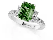 Emerald Cut Side Stone Engagement Ring Setting for a Fancy Green Lab-Grown Diamond | Pave Band | White Gold