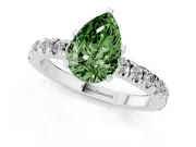 Fancy Green Pear Cut Diamond Pavé Band Solitaire Set in Silver with Prong Setting