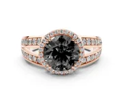 Round Halo Engagement Ring Setting for a Black Center | Two-Row Pavé Split Shank | Rose Gold