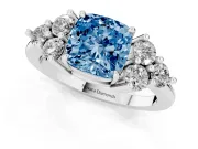 Fancy Blue Cushion Cut Diamond Solitaire Ring Set in Silver with Cluster Accents on Each Side