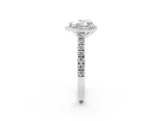 Heart Cut Diamond Halo Engagement Ring Set in Platinum with Pavé Band and Prong Setting