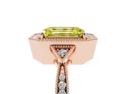 Fancy Yellow Emerald Cut Diamond Halo Engagement Ring Set in Rose gold with Milgrain Pavé Band