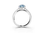 Fancy Blue Marquise Cut Diamond Solitaire Ring Set in Silver with Milgrain Double Row Round Pavé Band